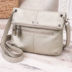 Tignanello Metallic Champagne Leather Crossbody Bag